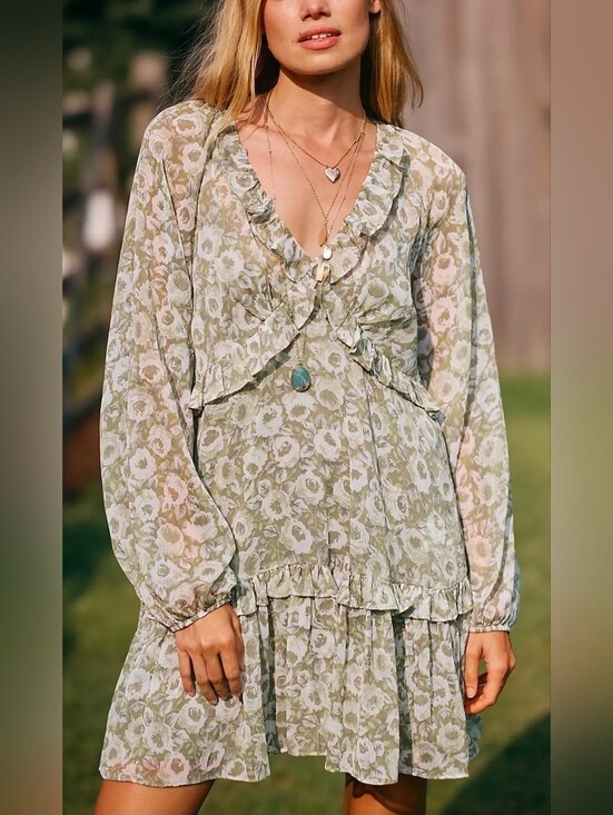 Anthropologie Dresses & Skirts - Anthropologie Floral Ruffle Long Sleeve Mini Dress